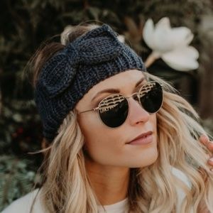 rosie // bow knit headband ear warmer in charcoal
